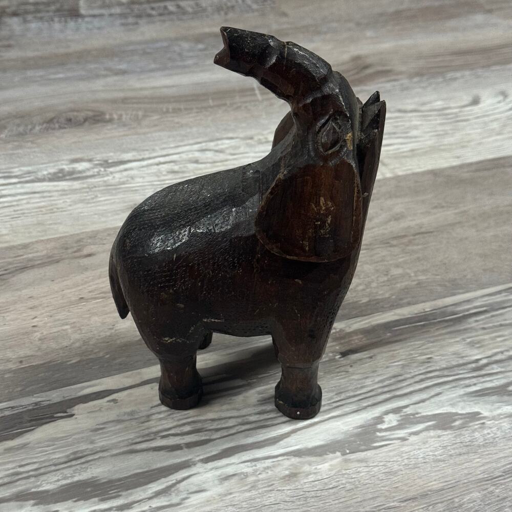 Vintage Hand Carved Wood Elephant Sculpture Figurine Boho Safari Global Decor